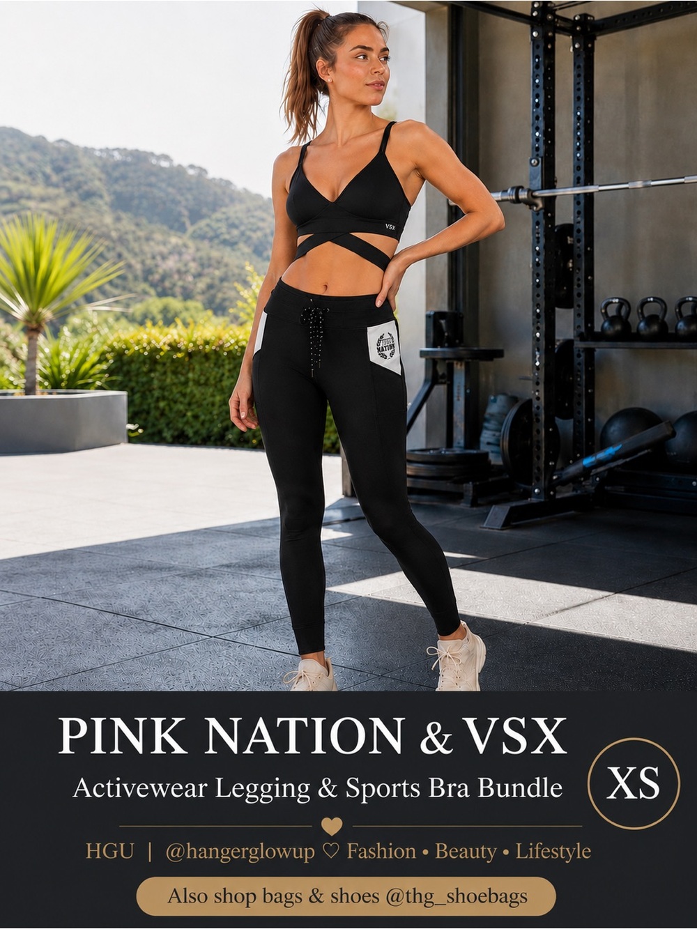 PINK Nation VSX Activewear Set XS Black Leggings Sports Bra NWT Gym Workout